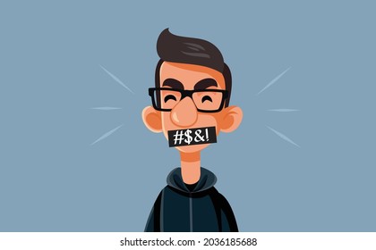 Teenager Cursing Using a Bad Language Vector Cartoon. Rebel young man misbehaving using a bad obscene speech being uneducated and defiant of good manners
