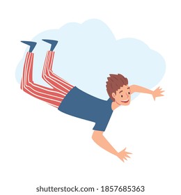 Teenager Flying in the Sky, Happy Boy Dreaming, Striving for Success or Spiritual Growth Cartoon Style Vector Illustration