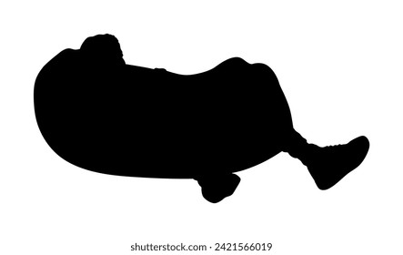 Teenager gamer boy playing video game and watching screen monitor vector silhouette illustration isolated on white background. Kid with joystick on lazy bed enjoying. Children entertainment shape. 