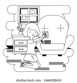Teenager girl cartoon with dog food design