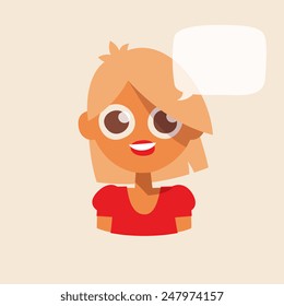 teenager girl character in red color dresses with a short blonde hairstyle, simplicity cartoon flat style, vector illustration icon.