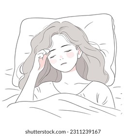 Teenager girl holding head, female monthly period coming with headache or migraine, morning stress concept.