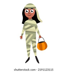 Teenager girl in mummy costume for Halloween vector illustration