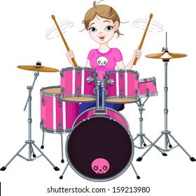Teenager girl playing drums