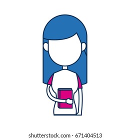 teenager girl school people cartoon in blue and fuchsia image