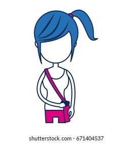 teenager girl school people cartoon in blue and fuchsia image