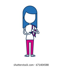 teenager girl school people cartoon in blue and fuchsia image