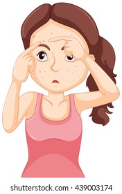 Teenager girl squeezing zit illustration