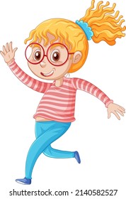 Teenager girl walking cartoon character on white background illustration