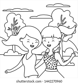 Teenager girls cartoons design vector illustrator