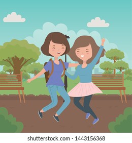 Teenager girls cartoons design vector illustrator