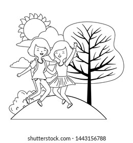 Teenager girls cartoons design vector illustration