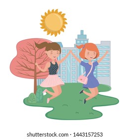 Teenager girls cartoons design vector illustration