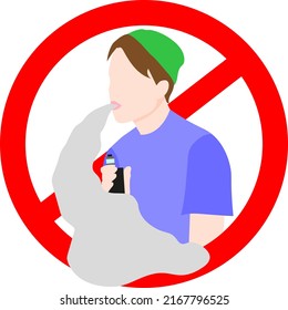 A teenager in a green hat smokes a vape (soars). The concept prohibiting minors from smoking vape. Flat vector illustration isolated on a white background.