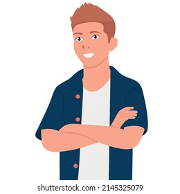 teenager guy crossed his arms on his chest. Vector illustration on a white background.