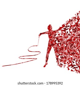 Teenager gymnastic with ribbon abstract background