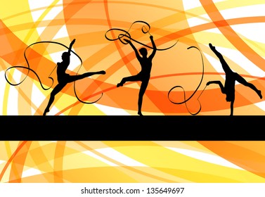 Teenager gymnastics with ribbon vector abstract background