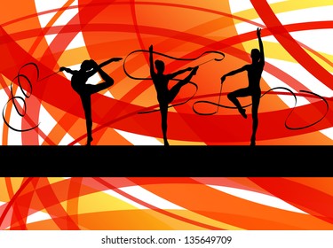 Teenager gymnastics with ribbon vector abstract background