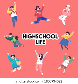 Teenager High School Student Life Vector Illustration Asset Collection