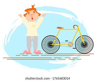 A teenager with his bike . Outdoor exercise