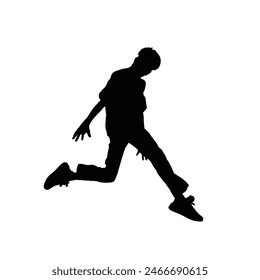 Teenager jumping with joy, vector.
Silhouette of a person jumping with happiness. Teen vector jumping. Logo icon of a kid jumping.