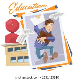 Teenager is late for class. Illustration concept for mobile website and internet development.