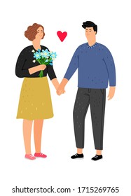 Teenager in love. First sympathy, guy and girl on date. Students in love, friendship or relationship vector illustration