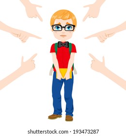 Teenager nerd boy being accused with fingers pointing at him