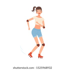 Teenager Rollerblading character Vector illustration on a white background