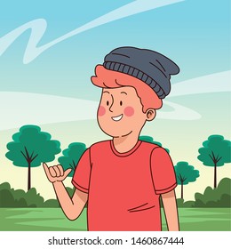 Teenager skateboard man smiling and greeting cartoon in the park cartoons ,vector illustration.
