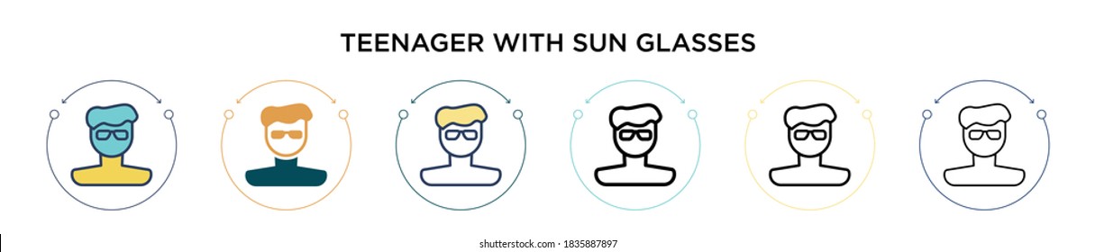 Teenager with sun glasses icon in filled, thin line, outline and stroke style. Vector illustration of two colored and black teenager with sun glasses vector icons designs can be used for mobile, ui, 