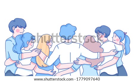 Teenager teamwork character design of vector. Doodle illustration style.