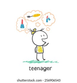 teenager thinks about cosmetics illustration