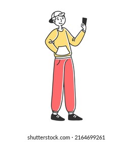 Teenager using digital devices. Mobile phone users enjoying 5G high speed wireless internet connection. Vector illustration for interaction