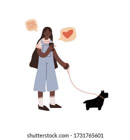 Teenager using smartphone flat vector illustration set. Women with cellular devices cartoon character collection. Mobile internet, social media. Taking selfie. Modern communication technology.