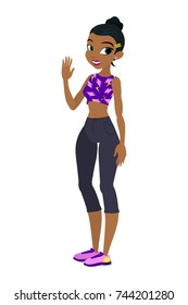 Teenager vector African American girl with black hair. Character . Isolated against white background. Build your own design. Cartoon flat-style vector illustration.