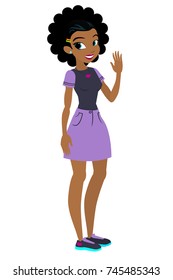 Teenager vector African American girl with black hair. Character . Isolated against white background. Build your own design. Cartoon flat-style vector illustration.