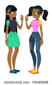 Teenager vector African American girls with black hair. Character . Isolated against white background. Build your own design. Cartoon flat-style vector illustration