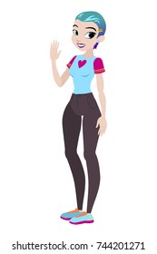 Teenager vector girl with blue hair. Character . Isolated against white background. Build your own design. Cartoon flat-style vector illustration.