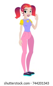 Teenager vector girl with Red hair. Character . Isolated against white background. Build your own design. Cartoon flat-style vector illustration.