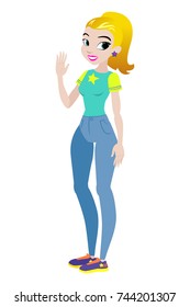 Teenager vector girl with yellow hair. Character . Isolated against white background. Build your own design. Cartoon flat-style vector illustration.