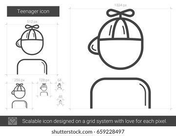 Teenager vector line icon isolated on white background. Teenager line icon for infographic, website or app. Scalable icon designed on a grid system.