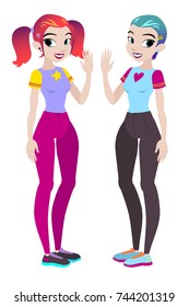 Teenager vectors girls with red and blue hair. Character . Isolated against white background. Build your own design. Cartoon flat-style vector illustration.