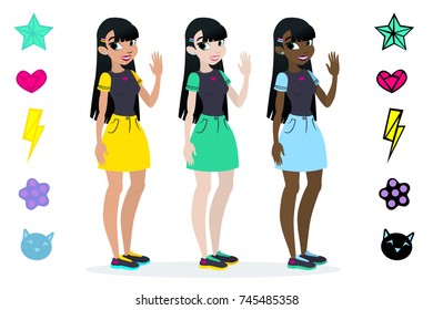 Teenager vectors girls with red and blue hair. Character . Isolated against white background. Build your own design. Cartoon flat-style vector illustration.