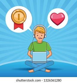 Teenager with videogame cartoon