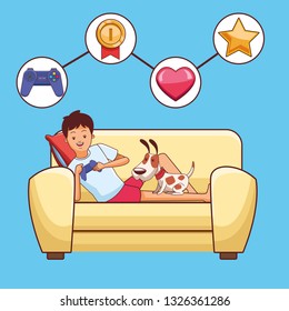 Teenager with videogame cartoon