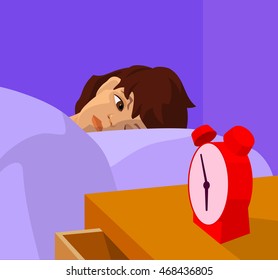 teenager waking up, vector cartoon illustration