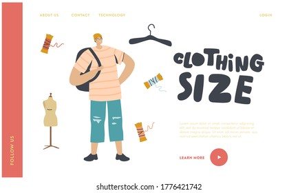 Teenager Wearing Oversize Clothes Landing Page Template. Youth Fashion, Urban Lifestyle. Young Male Character Wearing Fashioned Hat, T-shirt and Ragged Shorts with Rucksack. Linear Vector Illustration