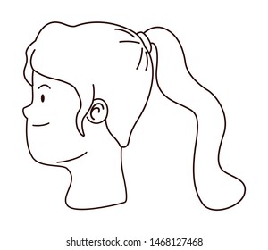 Teenager woman with tied hair smiling face cartoon isolated,vector illustration graphic design.