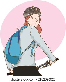 adolescentes montando una bicicleta como su señoría y haciendo ejercicio en una carretera, luego regresa de su bicicleta como actividad que le encanta montar en bicicleta todos los días, es ciclista o ciclista que se salva con casco en bicicleta